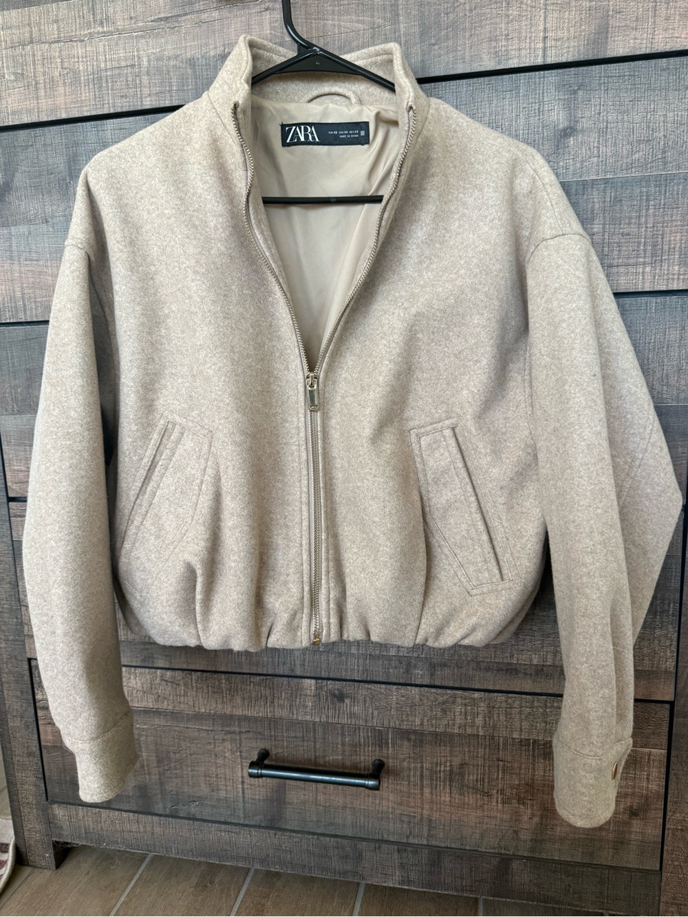 ZARA Neutral Beige Zip-Up Bomber Jacket